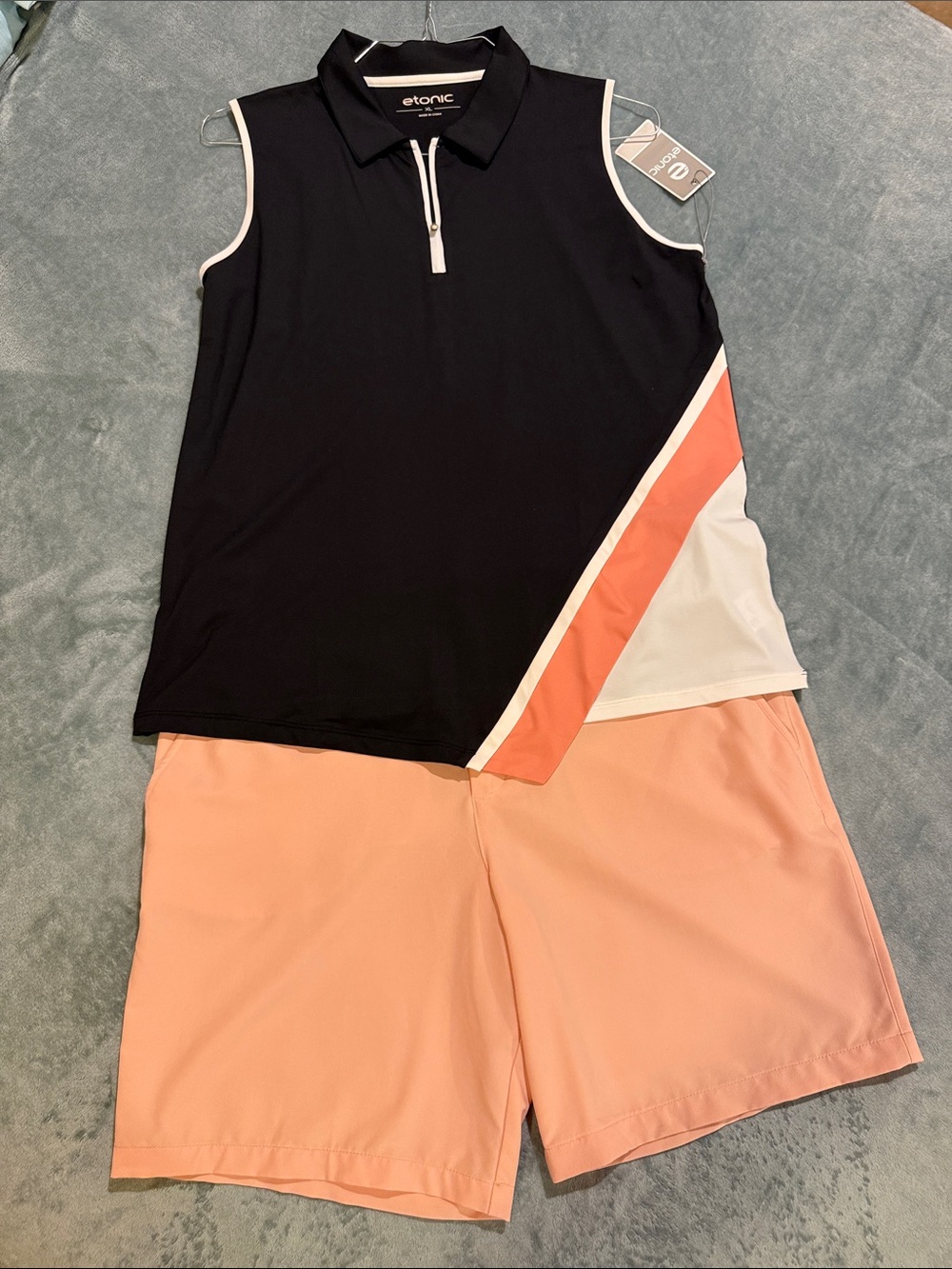 Activewear Set: Etonic Sleeveless Top Black/Coral, XL, NIKE Golf Shorts, size 36